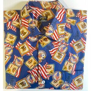 Solemare Men’s Short Sleeve Casual Shirt Patriotic Graphic Made In Italy XL